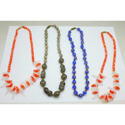 1116 - Four vintage necklaces including Murano