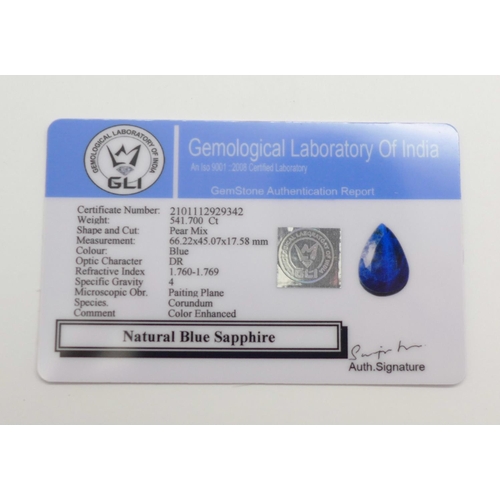 1117 - A large collectable 541.70ct pear shape mixed cut natural blue sapphire gemstone, with Gemological L... 