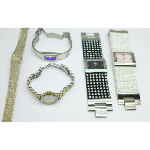 1174 - Five lady's wristwatches, Raymond Weil, Caravelle, two Sekonda Seksy and Storm