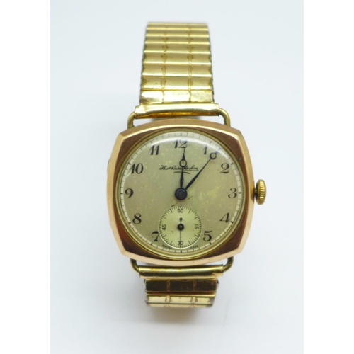 1175 - A 9ct gold cased wristwatch, Thomas Russell & Son, London 1945, on a Fixoflex bracelet strap, 28mm c... 