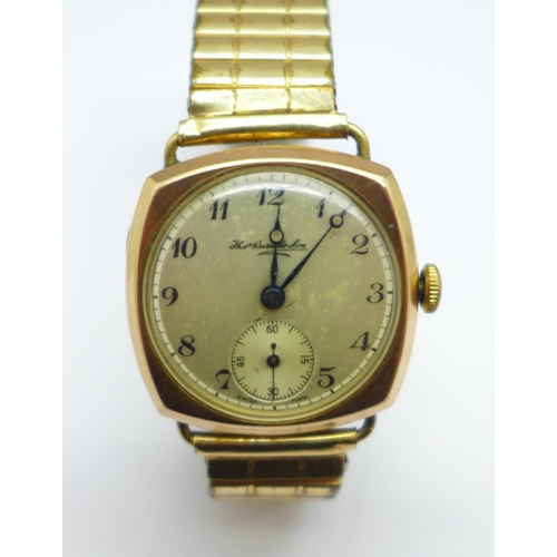 1175 - A 9ct gold cased wristwatch, Thomas Russell & Son, London 1945, on a Fixoflex bracelet strap, 28mm c... 