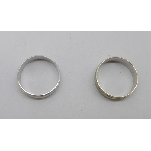 1191 - Two 9ct white gold wedding rings, 6.2g, both Q