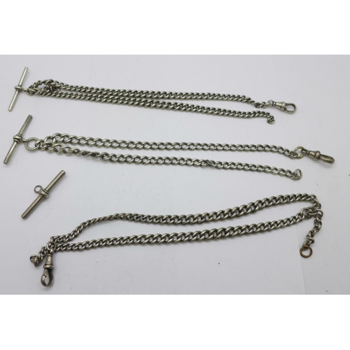 1200 - Three silver Albert chains, 87g