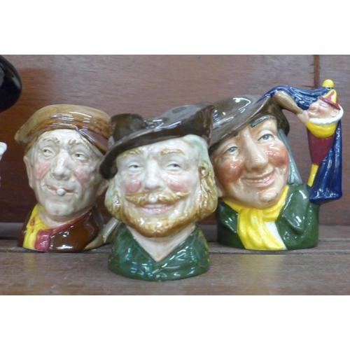 605 - Two large Royal Doulton character mugs, Pied Piper, Beefeater and five smaller Royal Doulton charact... 