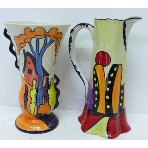 611 - A Lorna Bailey Chetwynd vase, 21cm and Manhattan jug, 23cm