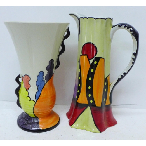 611 - A Lorna Bailey Chetwynd vase, 21cm and Manhattan jug, 23cm