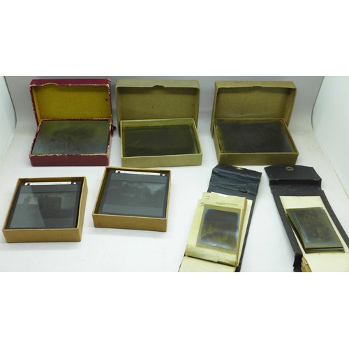 617 - Five boxes of lantern slides, glass negatives and two folders and other loose negatives, Victorian a... 