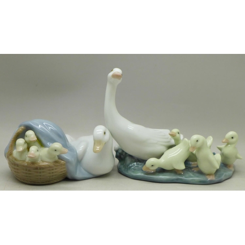 618 - Two Lladro figures; Little Ducks After Mother and Ducklings, boxed