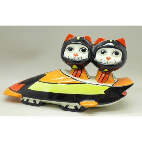 633 - Lorna Bailey Pottery, “Bobsleigh Cats” from the Winter Olympics Collection, length 19cm, signed on t... 