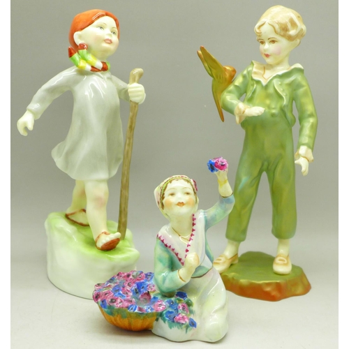 635 - Three Royal Worcester figures, The Parakeet, Italy and Thursday's Child Has Far To Go