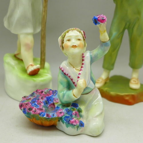 635 - Three Royal Worcester figures, The Parakeet, Italy and Thursday's Child Has Far To Go