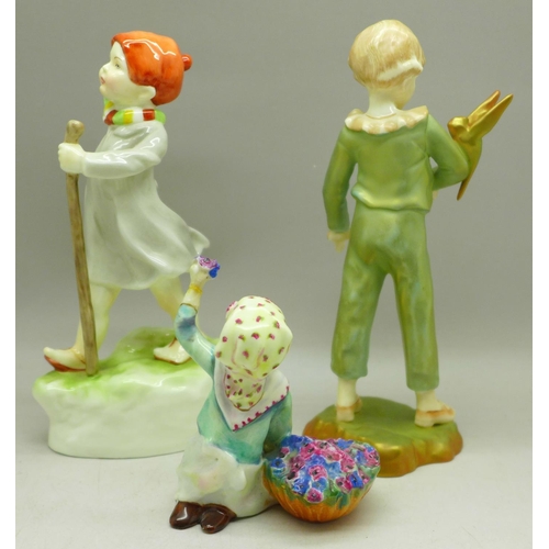 635 - Three Royal Worcester figures, The Parakeet, Italy and Thursday's Child Has Far To Go