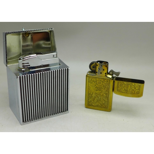 638 - A Zippo lighter and a Rolls-Royce grille table lighter