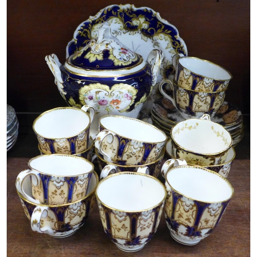 663 - A 19th Century part tea set of lobed form, comprising six cups and saucers and five coffee cups and ... 