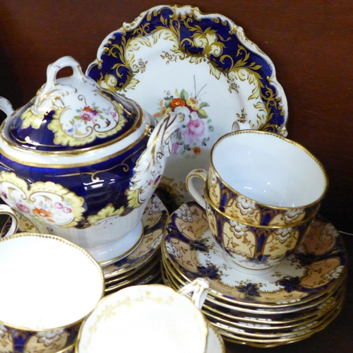 663 - A 19th Century part tea set of lobed form, comprising six cups and saucers and five coffee cups and ... 