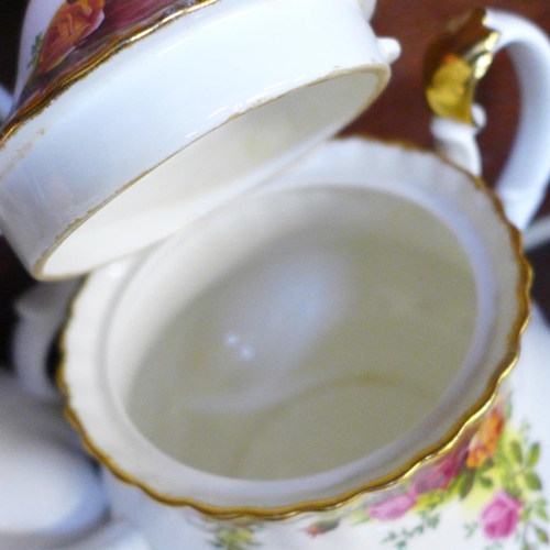 671 - Royal Albert Old Country Roses china, dish, tea pot, coffee pot and bowl, a Staffordshire dish, a Pa... 