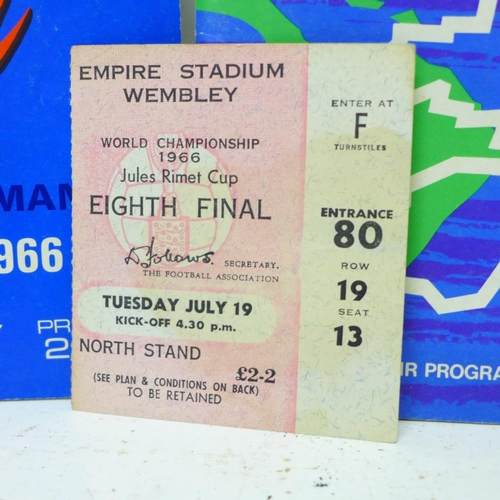 690 - A 1966 World Cup Final football cup final programme with two ticket stubs and a 1966 World Champions... 