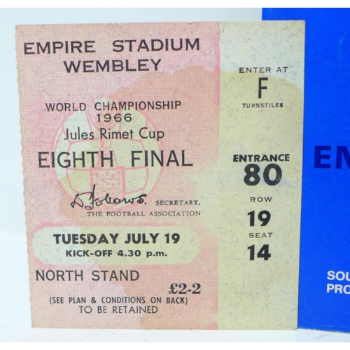 690 - A 1966 World Cup Final football cup final programme with two ticket stubs and a 1966 World Champions... 