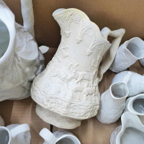 734 - Portmeirion relief moulded Parian jugs and others include 19th Century (22)