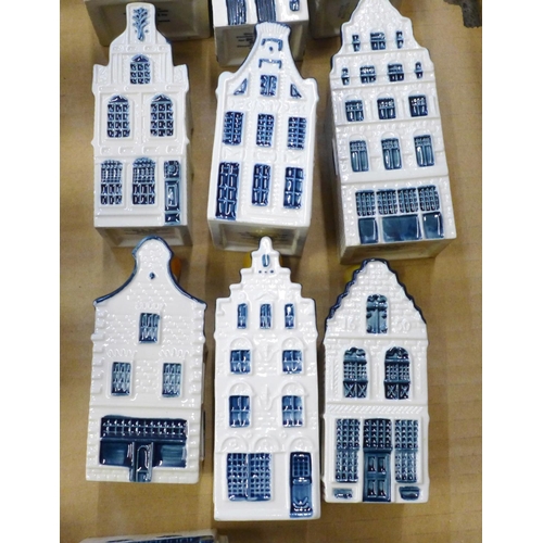 745 - Thirty-two KLM Bols Delft blue and white buildings decanters