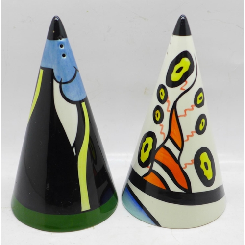 776 - Lorna Bailey Pottery, Sugar shakers in the Oakdene and Cottage Design, 12cm, “Lorna Bailey” signatur... 