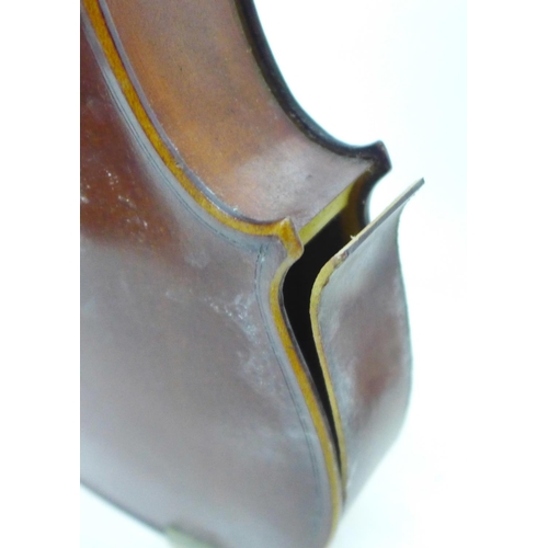 824 - A cased violin, length of back 36cm, case is a/f (front has come away from sides)