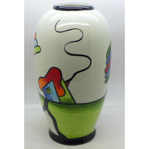 832 - Lorna Bailey Pottery - Art Deco style Skittle Vase in the ‘Fantasia Cottage’ Design, 21cm, “Lorna Ba... 