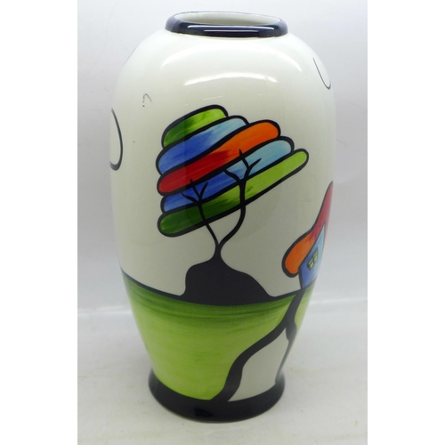 832 - Lorna Bailey Pottery - Art Deco style Skittle Vase in the ‘Fantasia Cottage’ Design, 21cm, “Lorna Ba... 