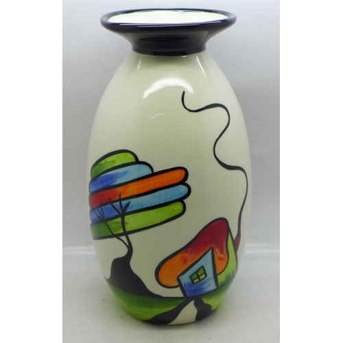 833 - Lorna Bailey Pottery - Art Deco style lipped Vase in the ‘Fantasia Cottage’ Design, 21cm, “Lorna Bai... 