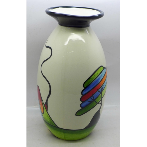 833 - Lorna Bailey Pottery - Art Deco style lipped Vase in the ‘Fantasia Cottage’ Design, 21cm, “Lorna Bai... 