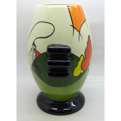 834 - Lorna Bailey Pottery - Old Ellgreave Pottery Three Knob Vase in the ‘Bridge & Stream’ Design, 22cm, ... 