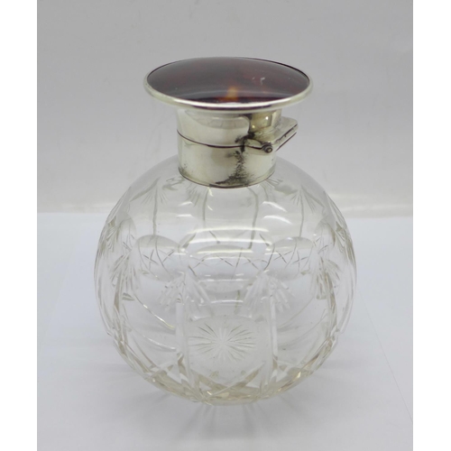 847 - A silver mounted cut glass scent bottle, with inner stopper, mark worn