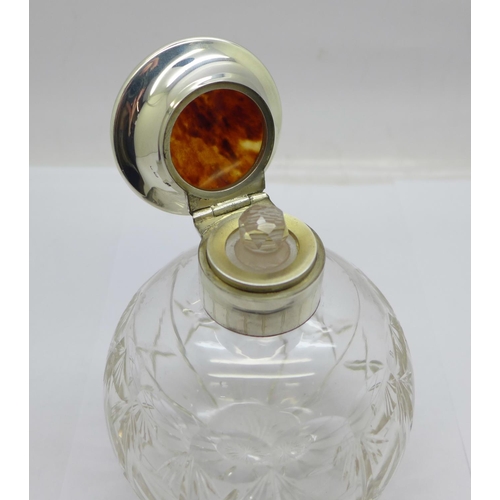 847 - A silver mounted cut glass scent bottle, with inner stopper, mark worn