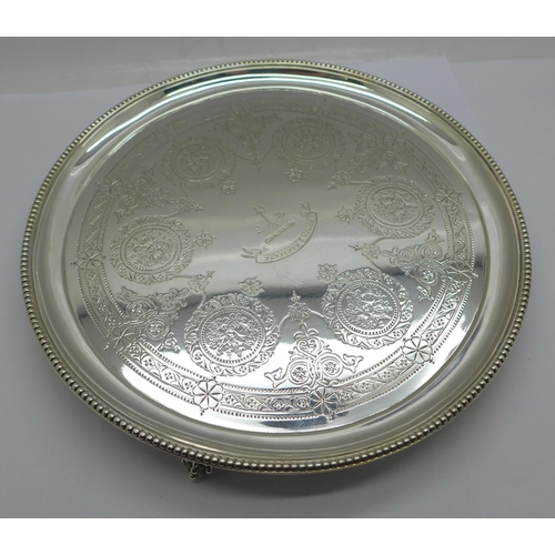 873 - A Victorian silver salver, London 1874, Edward Ker Reid, 382g, 228mm