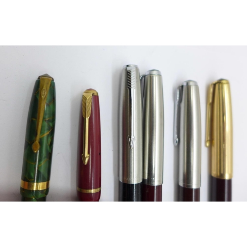 883 - Six fountain pens; Conway Stewart 84 and five Parker