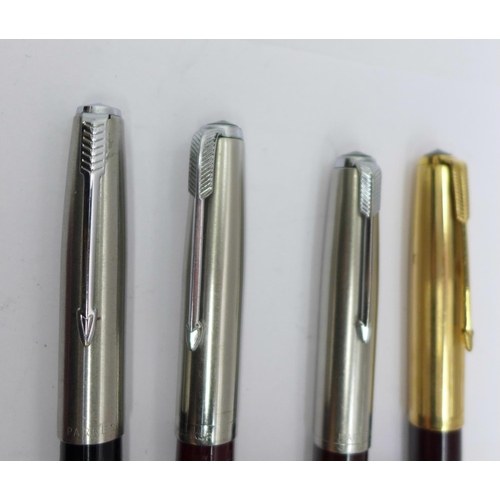 883 - Six fountain pens; Conway Stewart 84 and five Parker