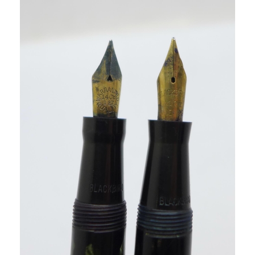 884 - Two Blackbird fountain pens by Mabie Todd, both with 14k gold nibs