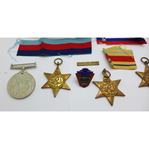 897 - A set of five WWII medals including The Africa Star with North Africa 1942-43 clasp, with box addres... 