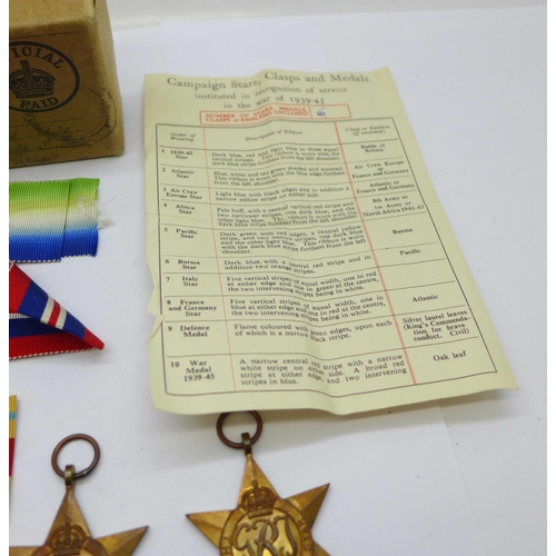 897 - A set of five WWII medals including The Africa Star with North Africa 1942-43 clasp, with box addres... 