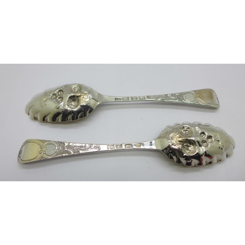 904 - A pair of George III silver berry spoons, London 1763, maker WW, 118g