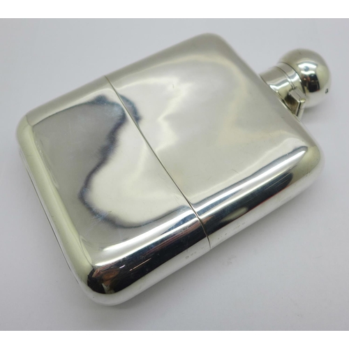 906 - A large silver hip flask, Sheffield 1921, 316g