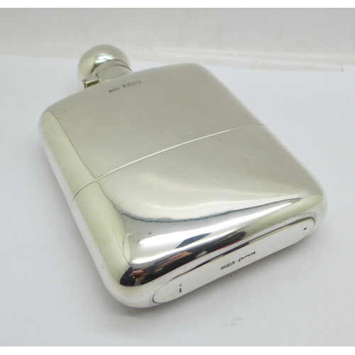 906 - A large silver hip flask, Sheffield 1921, 316g