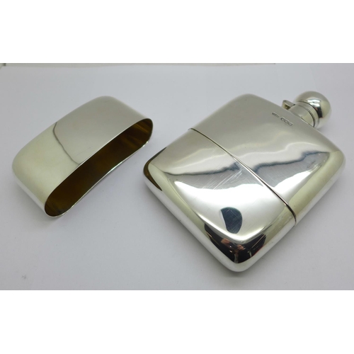 906 - A large silver hip flask, Sheffield 1921, 316g