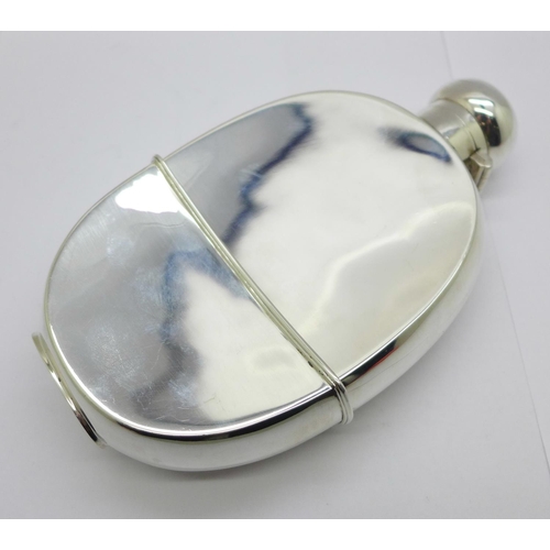 908 - A large silver hip flask, Sheffield 1930, Walker & Hall, 264g