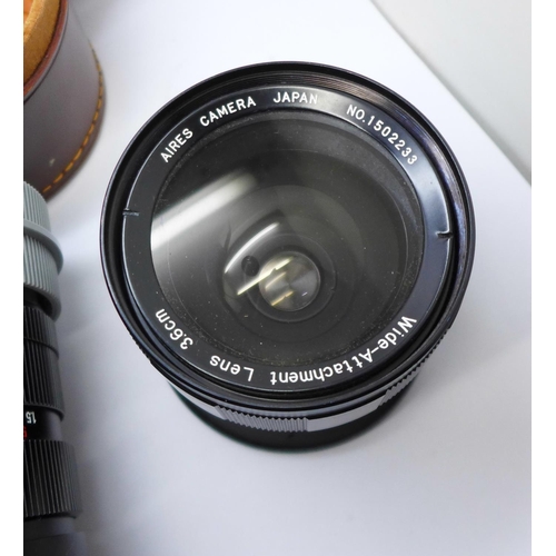 921 - Two camera lenses; Leitz Wetzlar Elmarit-R 1:2.8/135mm, Elmarit-R 1:2.8/90mm and an Aires Camera Wid... 