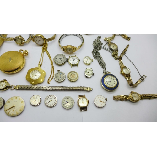 925 - Mechanical wristwatches, pocket watches, pendant watches and movements, some a/f