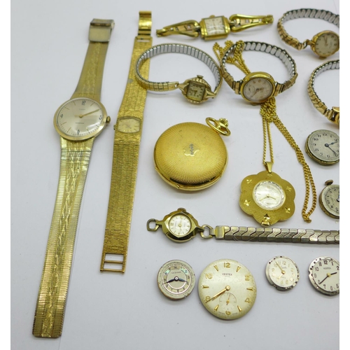 925 - Mechanical wristwatches, pocket watches, pendant watches and movements, some a/f