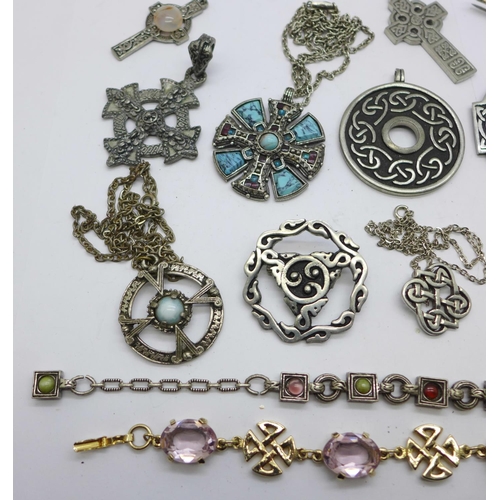 926 - Celtic style, Miracle and St. Justin pewter jewellery