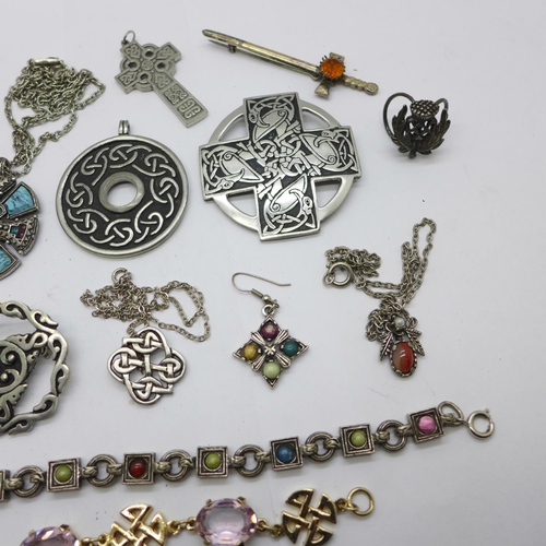 926 - Celtic style, Miracle and St. Justin pewter jewellery