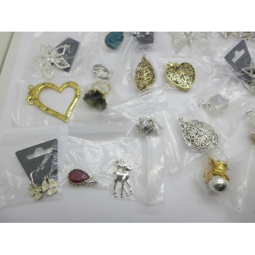 954 - A collection of handbag charms, three rings, four pairs of earrings and a bracelet, with a Pilgrim j... 